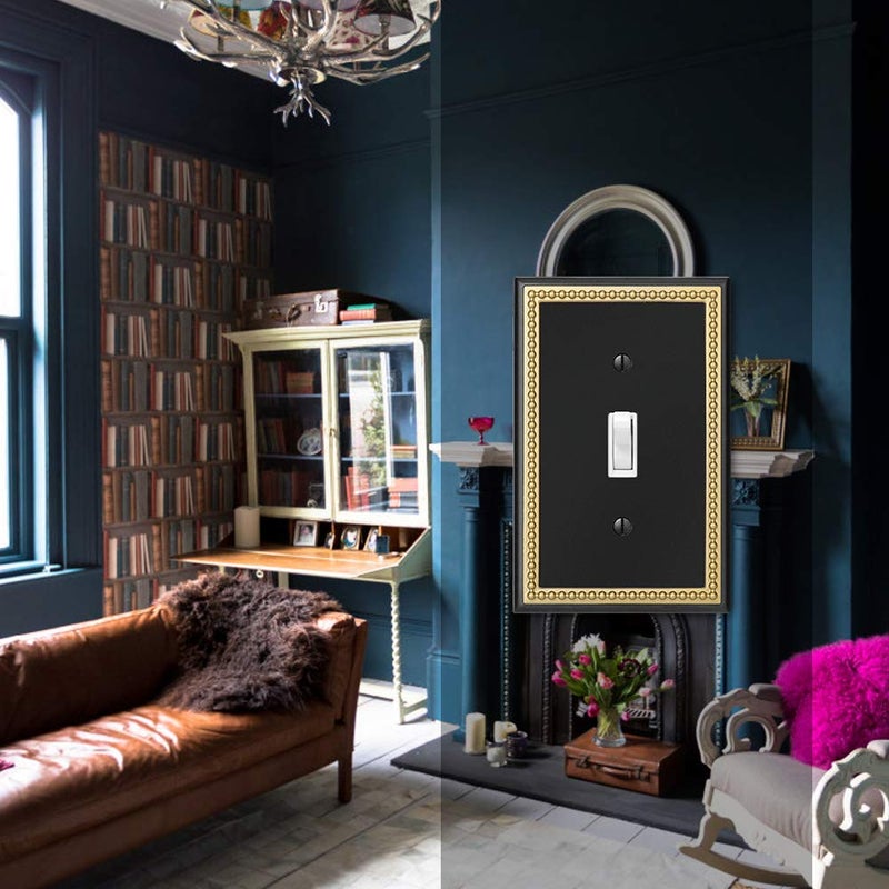 Henne Bery Pearled Frame Decorative Wall Plate Switch Plate Outlet Cover (Single Toggle 3PK, Black & Dark Golden) - Image 3